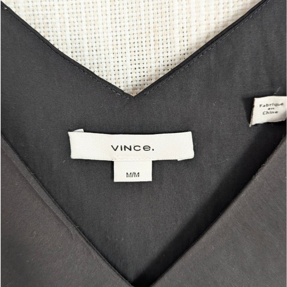 Vince Flutter-Sleeve Tie-Back Midi Dress Womens M Black V-neck Sleeveless - Picture 5 of 12